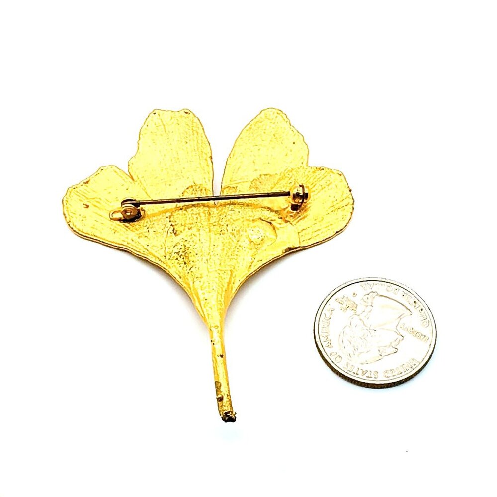 Gold Dipped Vermeil Ginko Leaf Brooch, Unique Bot… - image 3